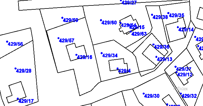Parcela st. 429/34 v KÚ Frymburk, Katastrální mapa