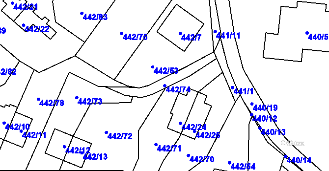 Parcela st. 442/74 v KÚ Frymburk, Katastrální mapa