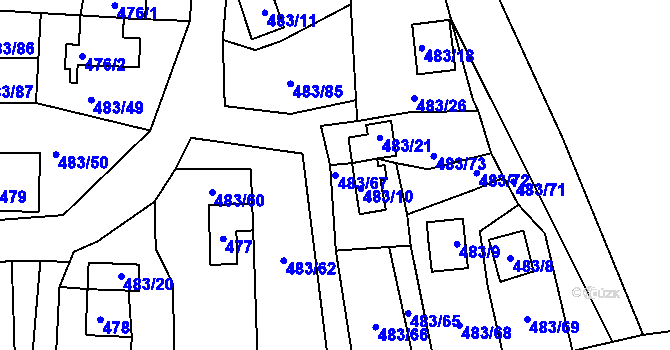 Parcela st. 483/67 v KÚ Frymburk, Katastrální mapa