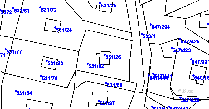 Parcela st. 531/26 v KÚ Frymburk, Katastrální mapa