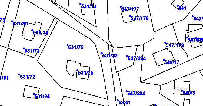 Parcela st. 531/32 v KÚ Frymburk, Katastrální mapa