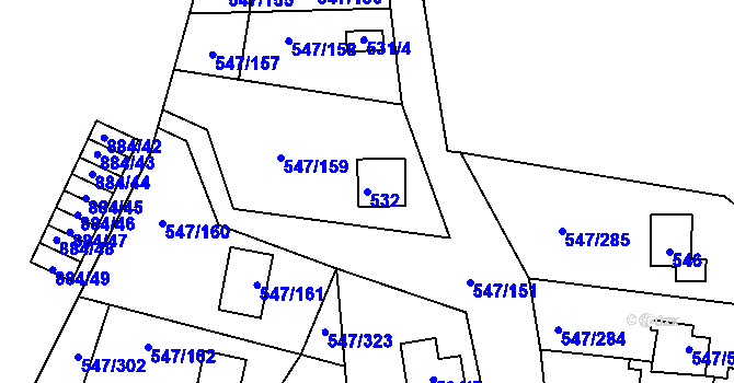 Parcela st. 532 v KÚ Frymburk, Katastrální mapa