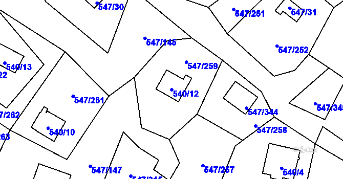 Parcela st. 540/12 v KÚ Frymburk, Katastrální mapa