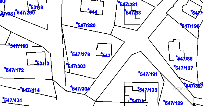 Parcela st. 543 v KÚ Frymburk, Katastrální mapa