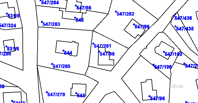 Parcela st. 547/98 v KÚ Frymburk, Katastrální mapa