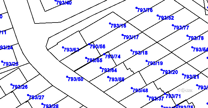 Parcela st. 793/74 v KÚ Frymburk, Katastrální mapa
