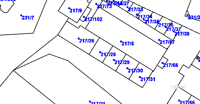 Parcela st. 217/28 v KÚ Frymburk, Katastrální mapa
