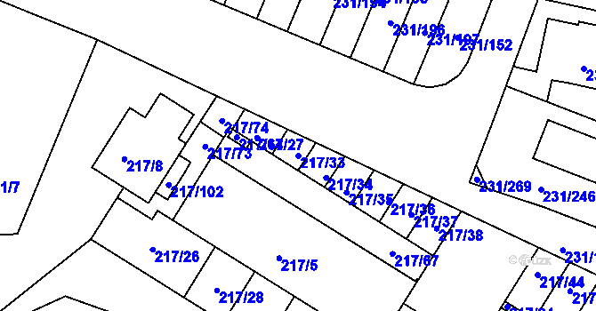 Parcela st. 217/33 v KÚ Frymburk, Katastrální mapa