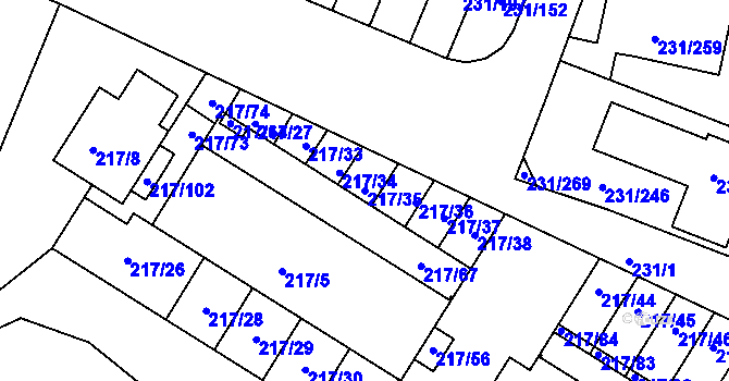 Parcela st. 217/35 v KÚ Frymburk, Katastrální mapa