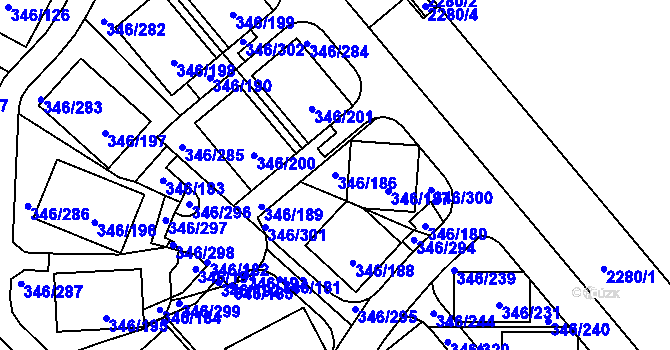 Parcela st. 346/186 v KÚ Frymburk, Katastrální mapa