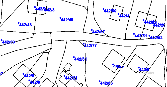 Parcela st. 442/77 v KÚ Frymburk, Katastrální mapa