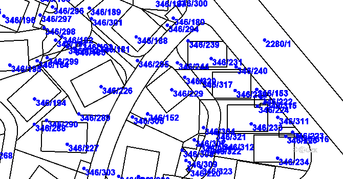 Parcela st. 346/229 v KÚ Frymburk, Katastrální mapa