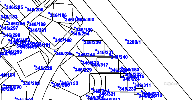 Parcela st. 346/231 v KÚ Frymburk, Katastrální mapa