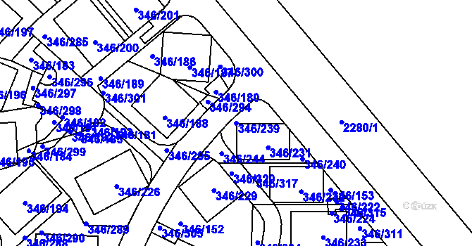 Parcela st. 346/239 v KÚ Frymburk, Katastrální mapa