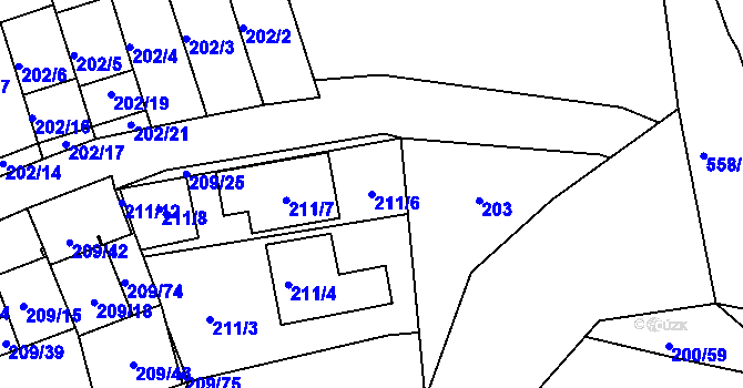 Parcela st. 211/6 v KÚ Frymburk, Katastrální mapa