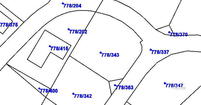 Parcela st. 778/343 v KÚ Frymburk, Katastrální mapa