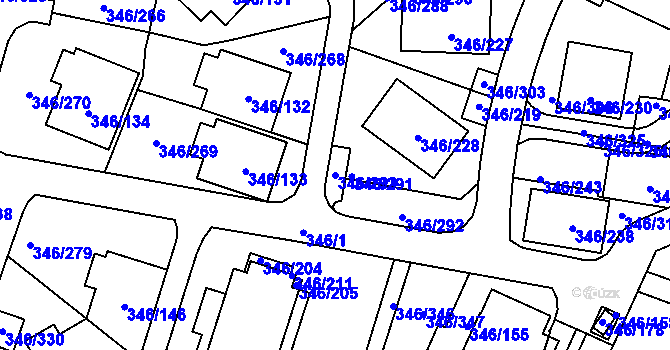 Parcela st. 346/293 v KÚ Frymburk, Katastrální mapa