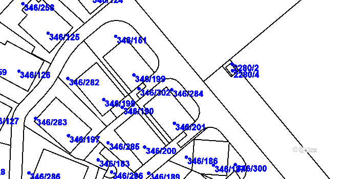 Parcela st. 346/284 v KÚ Frymburk, Katastrální mapa
