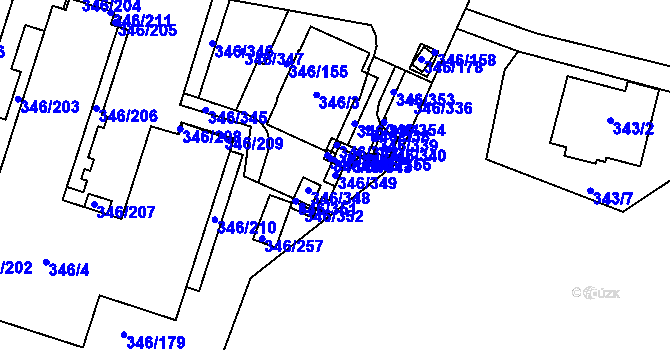 Parcela st. 346/349 v KÚ Frymburk, Katastrální mapa