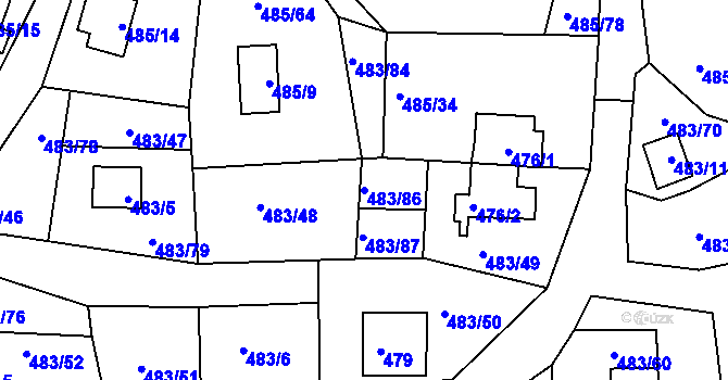 Parcela st. 483/86 v KÚ Frymburk, Katastrální mapa