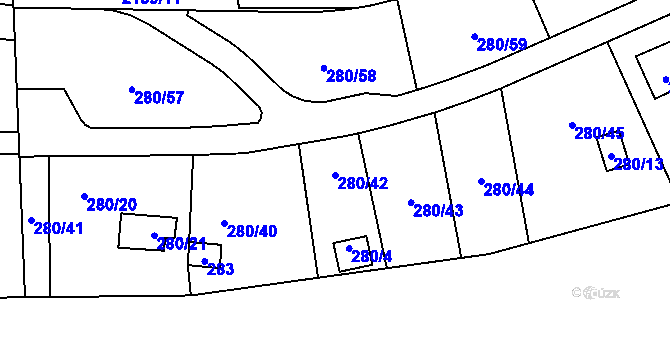 Parcela st. 280/42 v KÚ Frymburk, Katastrální mapa