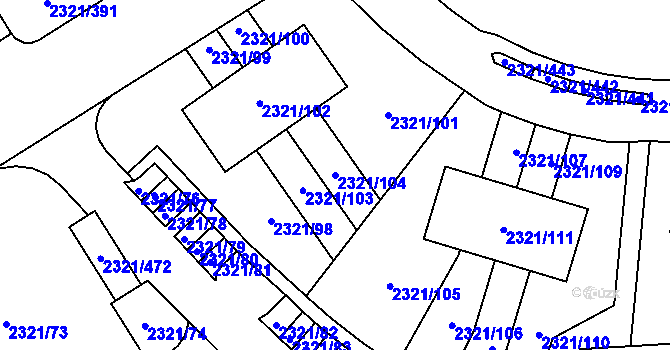 Parcela st. 2321/104 v KÚ Frymburk, Katastrální mapa
