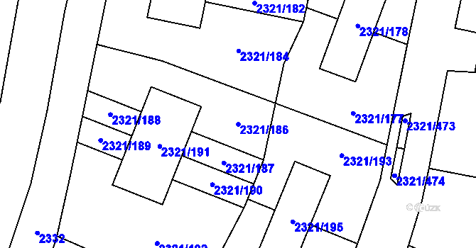 Parcela st. 2321/186 v KÚ Frymburk, Katastrální mapa