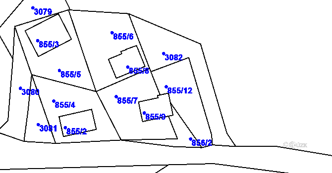 Parcela st. 855/12 v KÚ Frymburk, Katastrální mapa