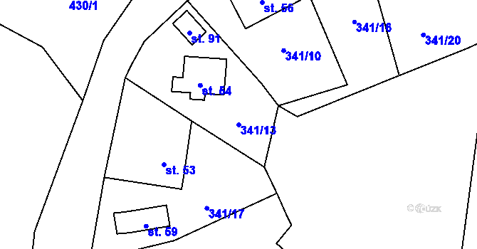 Parcela st. 341/13 v KÚ Frydava, Katastrální mapa