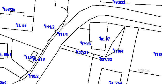 Parcela st. 179/3 v KÚ Fryšava pod Žákovou horou, Katastrální mapa