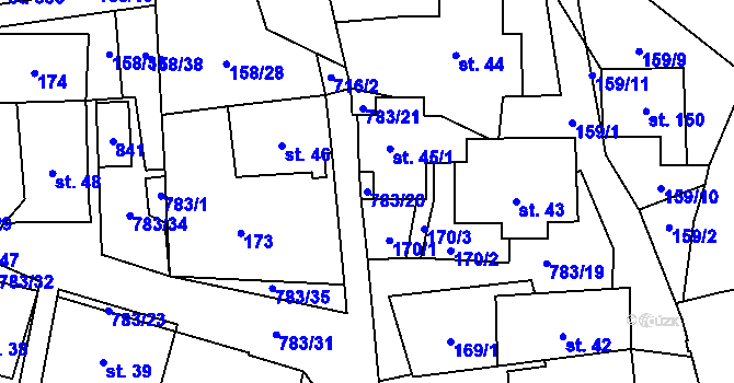 Parcela st. 783/20 v KÚ Fryšava pod Žákovou horou, Katastrální mapa