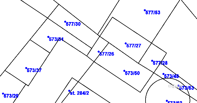 Parcela st. 577/26 v KÚ Fryšava pod Žákovou horou, Katastrální mapa