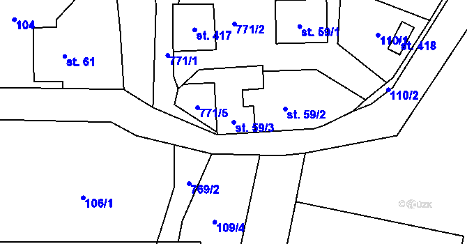 Parcela st. 59/3 v KÚ Fryšava pod Žákovou horou, Katastrální mapa
