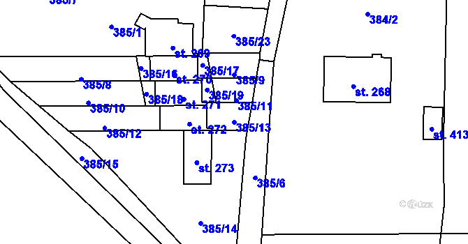 Parcela st. 385/13 v KÚ Fryšava pod Žákovou horou, Katastrální mapa