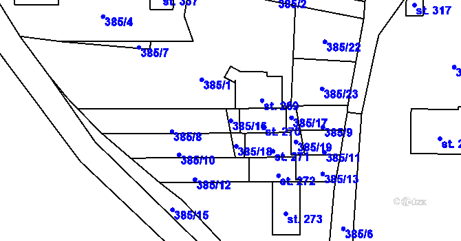 Parcela st. 385/16 v KÚ Fryšava pod Žákovou horou, Katastrální mapa