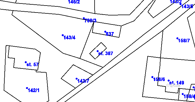 Parcela st. 387 v KÚ Fryšava pod Žákovou horou, Katastrální mapa