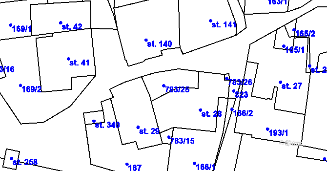 Parcela st. 783/25 v KÚ Fryšava pod Žákovou horou, Katastrální mapa