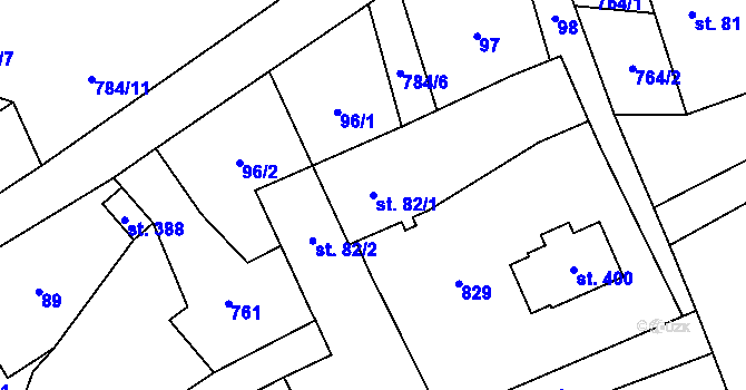 Parcela st. 82/1 v KÚ Fryšava pod Žákovou horou, Katastrální mapa
