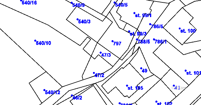 Parcela st. 47/3 v KÚ Fryšava pod Žákovou horou, Katastrální mapa