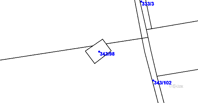 Parcela st. 343/98 v KÚ Fryšava pod Žákovou horou, Katastrální mapa