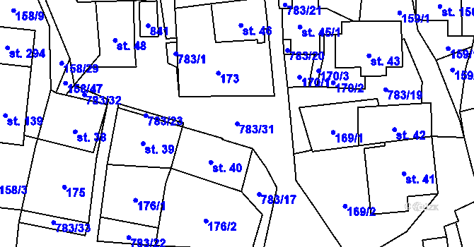 Parcela st. 783/31 v KÚ Fryšava pod Žákovou horou, Katastrální mapa