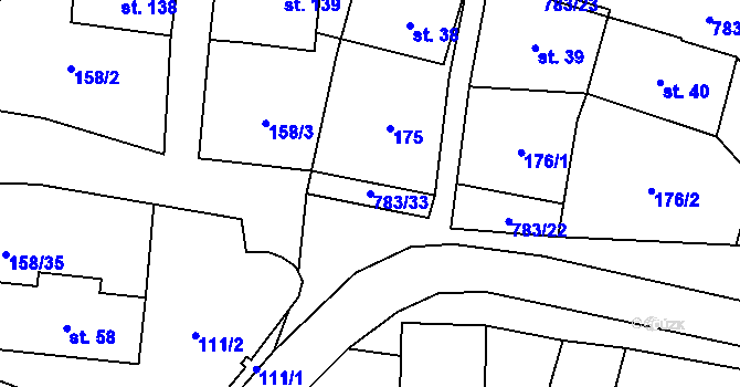 Parcela st. 783/33 v KÚ Fryšava pod Žákovou horou, Katastrální mapa