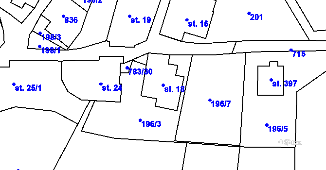 Parcela st. 18 v KÚ Fryšava pod Žákovou horou, Katastrální mapa