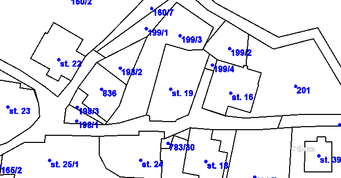 Parcela st. 19 v KÚ Fryšava pod Žákovou horou, Katastrální mapa