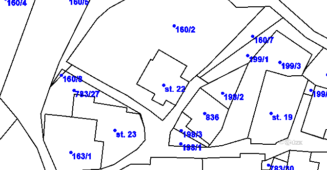 Parcela st. 22 v KÚ Fryšava pod Žákovou horou, Katastrální mapa