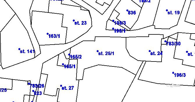 Parcela st. 25/1 v KÚ Fryšava pod Žákovou horou, Katastrální mapa