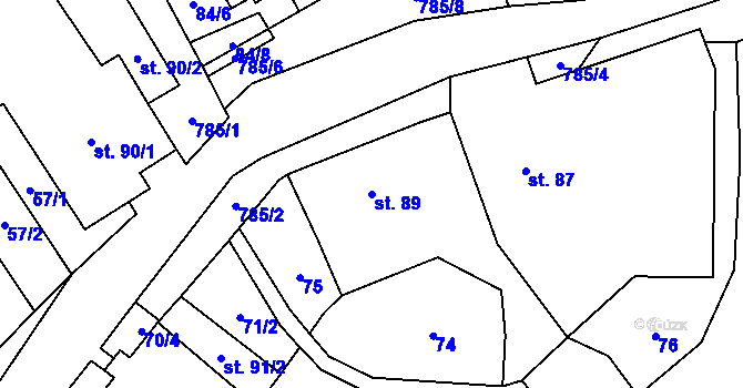 Parcela st. 89 v KÚ Fryšava pod Žákovou horou, Katastrální mapa