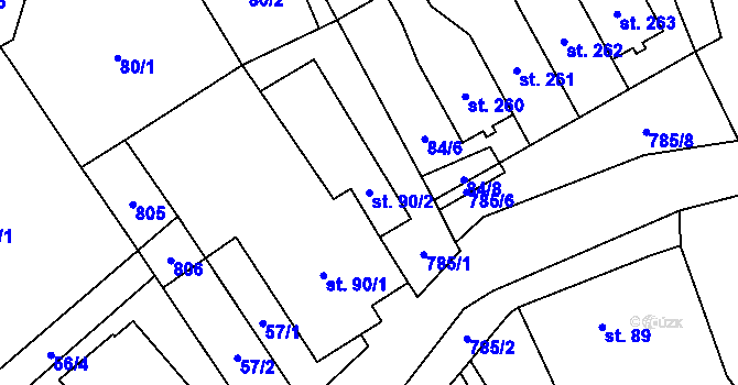 Parcela st. 90/2 v KÚ Fryšava pod Žákovou horou, Katastrální mapa