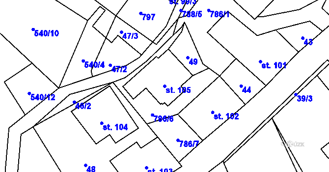 Parcela st. 105 v KÚ Fryšava pod Žákovou horou, Katastrální mapa