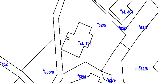 Parcela st. 134 v KÚ Fryšava pod Žákovou horou, Katastrální mapa